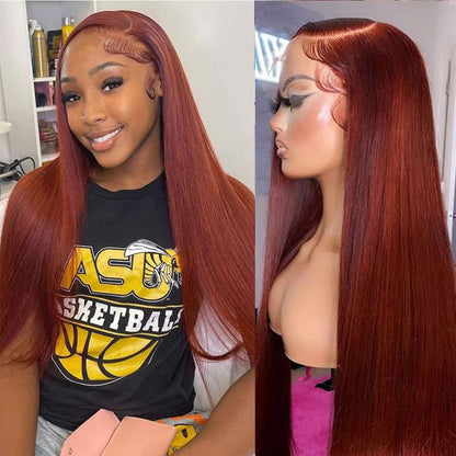 Reddish Brown Lace Front Wigs Human Hair Straight 13x4 HD Lace Front Wigs Human Hair Pre Plucked