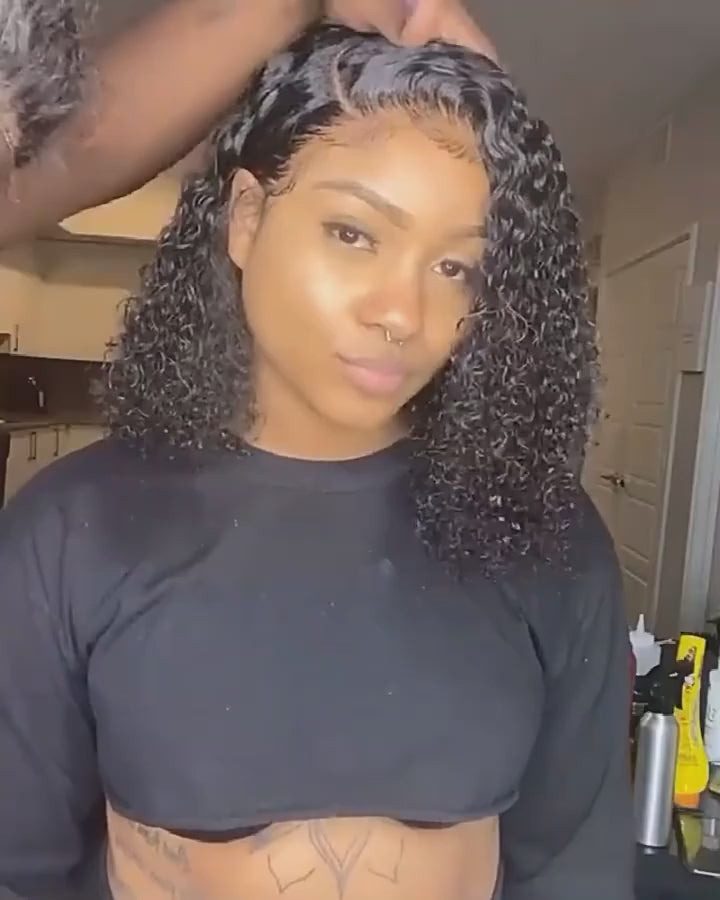Kinky Curly Short Bob Wig Human Hair Wigs 13X4 HD Transparent Curly Blunt Cut Short Bob Lace Front Wigs