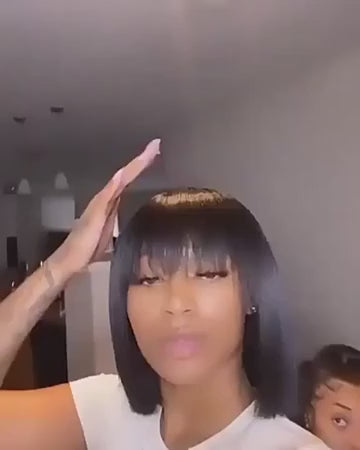 Short Bob Human Hair Wigs with Bangs None Lace Front Wigs Straight Hair Machine Made Bob Wig