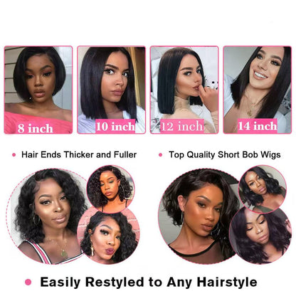 Straight Short Bob Wig Human Hair 13x4 Frontal Lace Wig HD Transparent Lace Front 180% DensityWigs