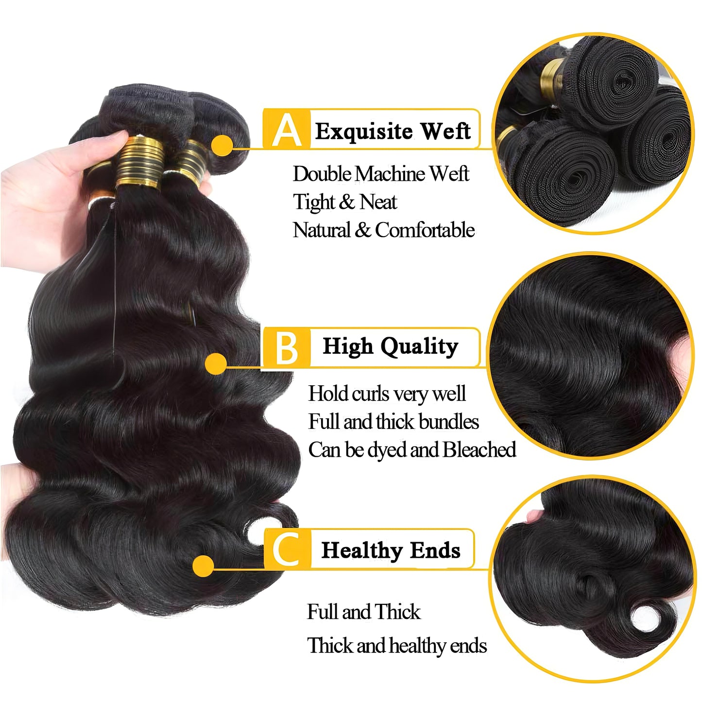 Wholesale Body Wave 30 to 40 Inches Uprocessed Virgin Human Hair Weave Bundles