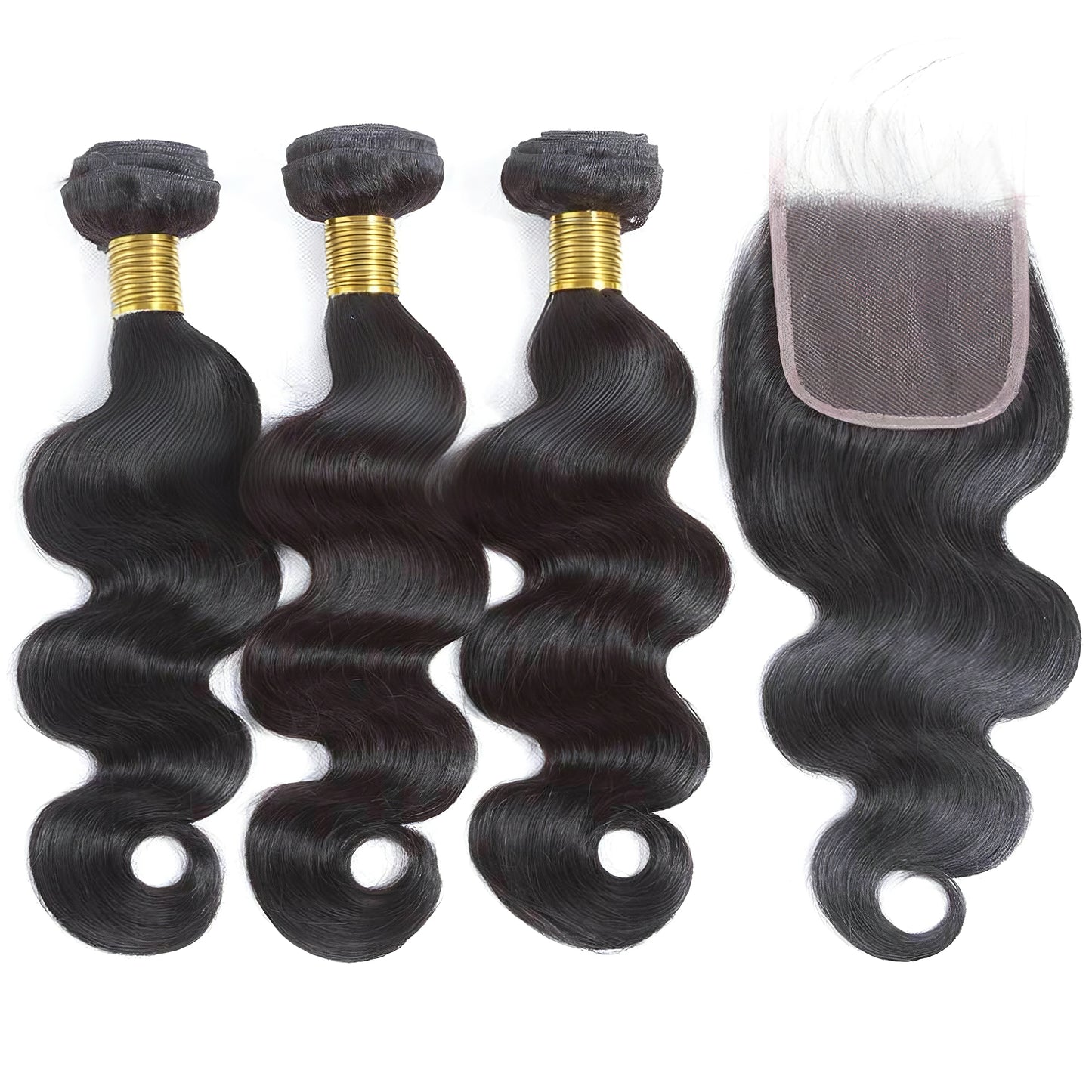 Body Wave Virgin Human Hair 3 Bundles with 4x4 Lace Closure