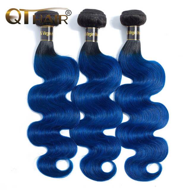 1B/Blue Body Wave Human Hair 3 Bundles with Closure 2 Tone Ombre Human Hair