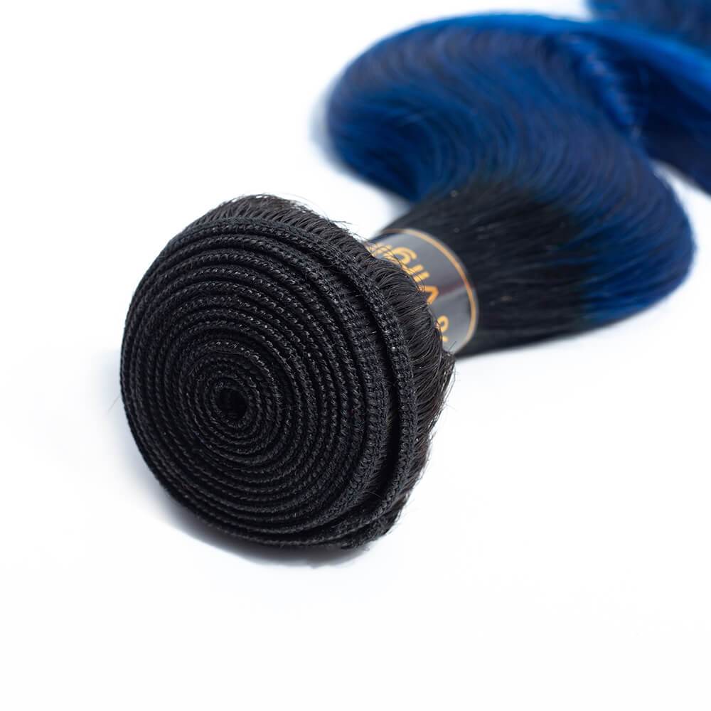 1B/Blue Body Wave Human Hair 3 Bundles with Closure 2 Tone Ombre Human Hair