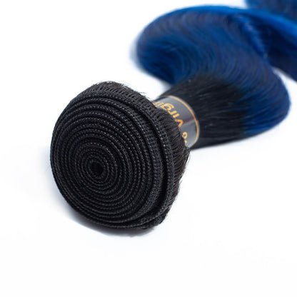 1B/Blue Body Wave Human Hair 3 Bundles with Closure 2 Tone Ombre Human Hair