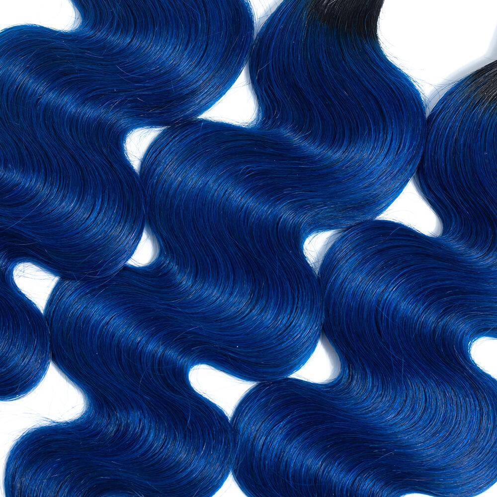 1B/Blue Body Wave Human Hair 3 Bundles with Closure 2 Tone Ombre Human Hair