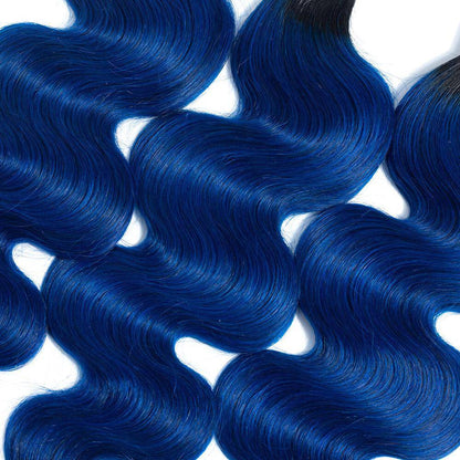 1B/Blue Body Wave Human Hair 3 Bundles with Closure 2 Tone Ombre Human Hair