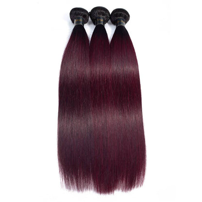 1B/99J Ombre Hair Weave 3 Pcs Straight with 4x4 Lace Closure 100% Virgin Human Hair