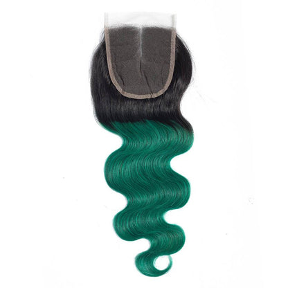 1B/Green Ombre Hair Weave 3 Pcs Body Wave Human Hair with Lace Closure