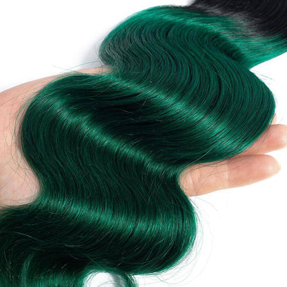 1B/Green Ombre Hair Weave 3 Pcs Body Wave Human Hair with Lace Closure