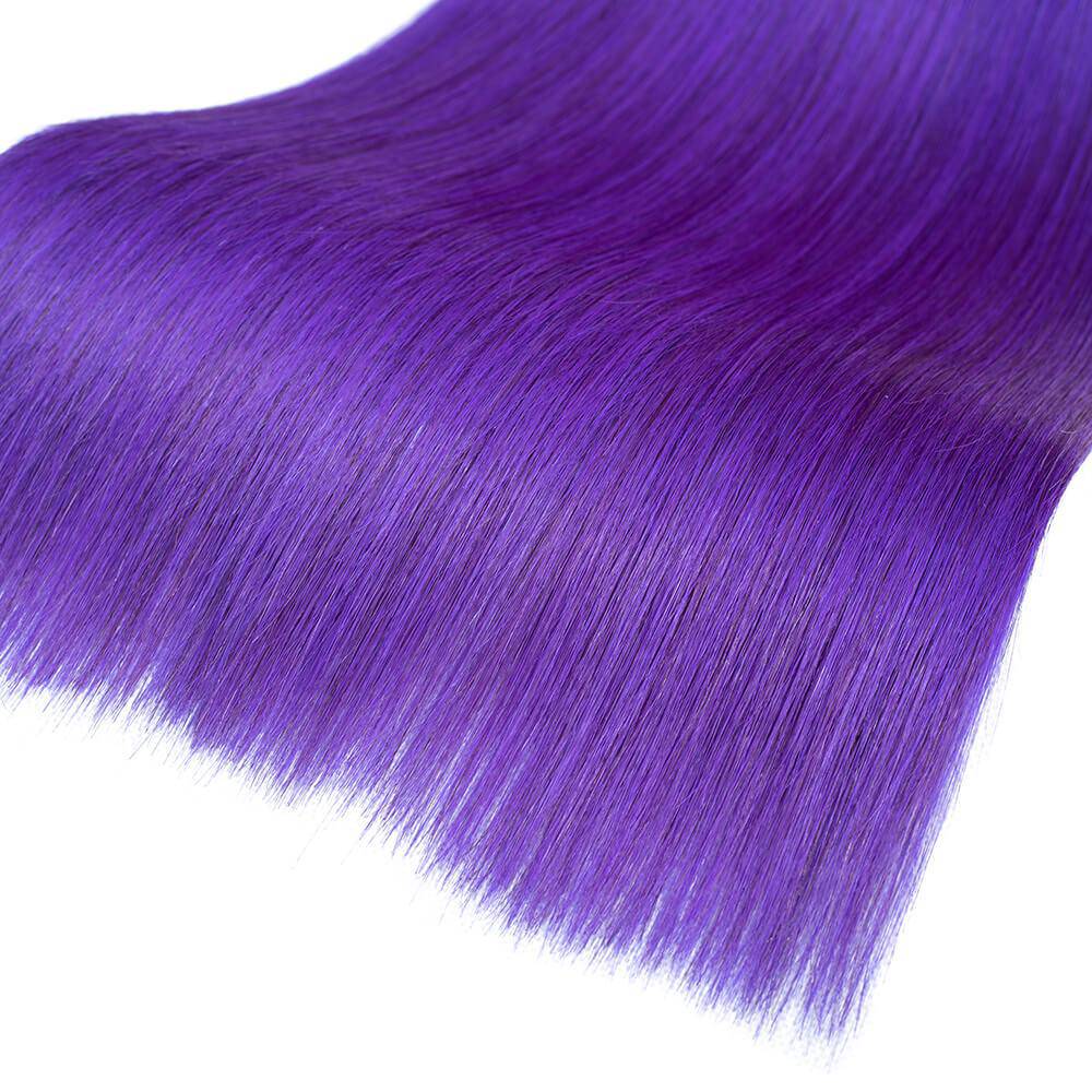 1B/Purple Ombre Color Straight Human Hair 3 Pcs with Lace Closure 2 Tone Ombre Hair Weave