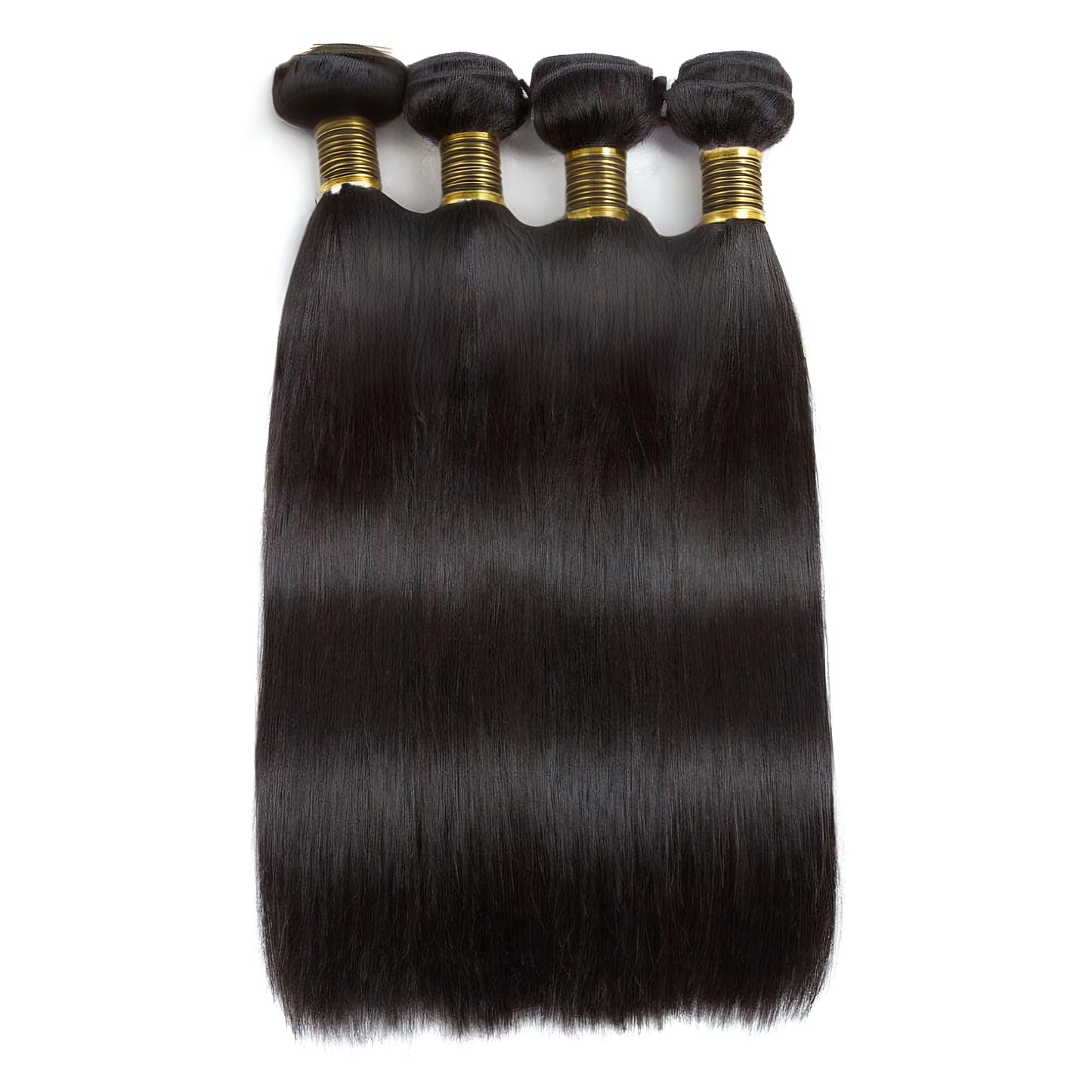 Straight Human Hair 4 Bundles with Frontal Natural Black Color for Women