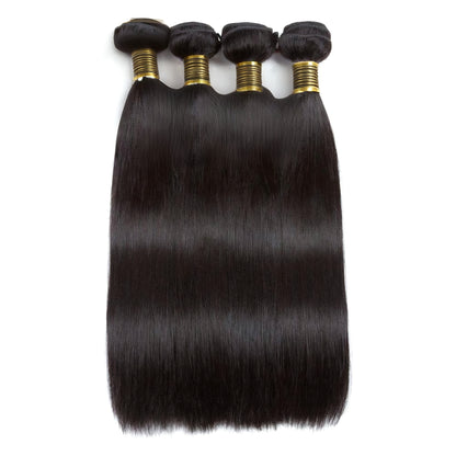 Straight Human Hair 4 Bundles with Frontal Natural Black Color for Women