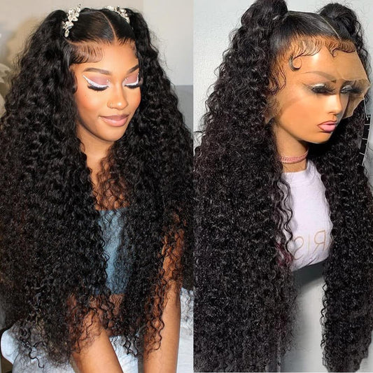 Water Wave 13x6 HD Lace Front Wigs Human Hair Pre Plucked With Baby Hair 180% Density Deep Part Curly Wigs