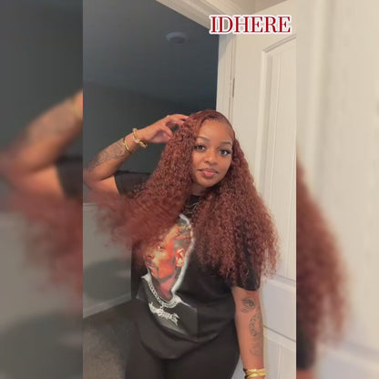 Reddish Brown Wig Human Hair 13x4/13x6 Curly Wig 33# Color Auburn Deep Wave Human Hair Wigs