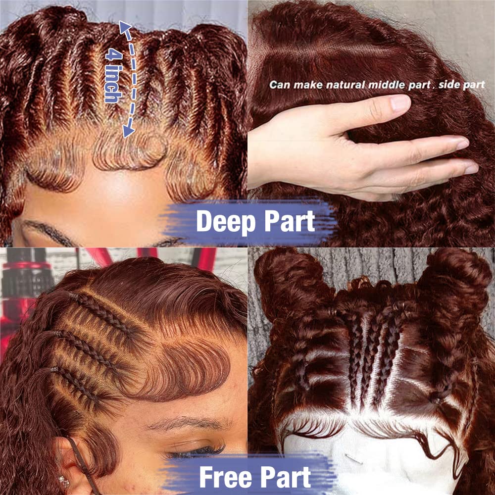 Reddish Brown Wig Human Hair 13x4/13x6 Curly Wig 33# Color Auburn Deep Wave Human Hair Wigs