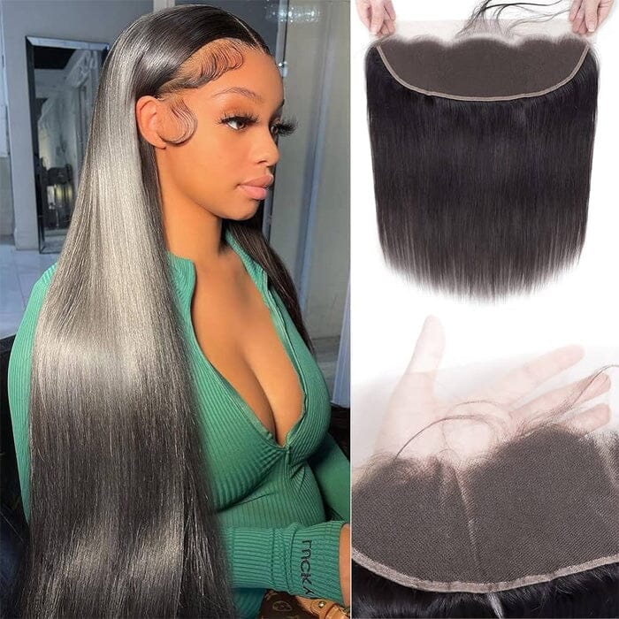 Straight Malaysian Human Hair 4 Bundles with Frontal Natural Black Color for Women