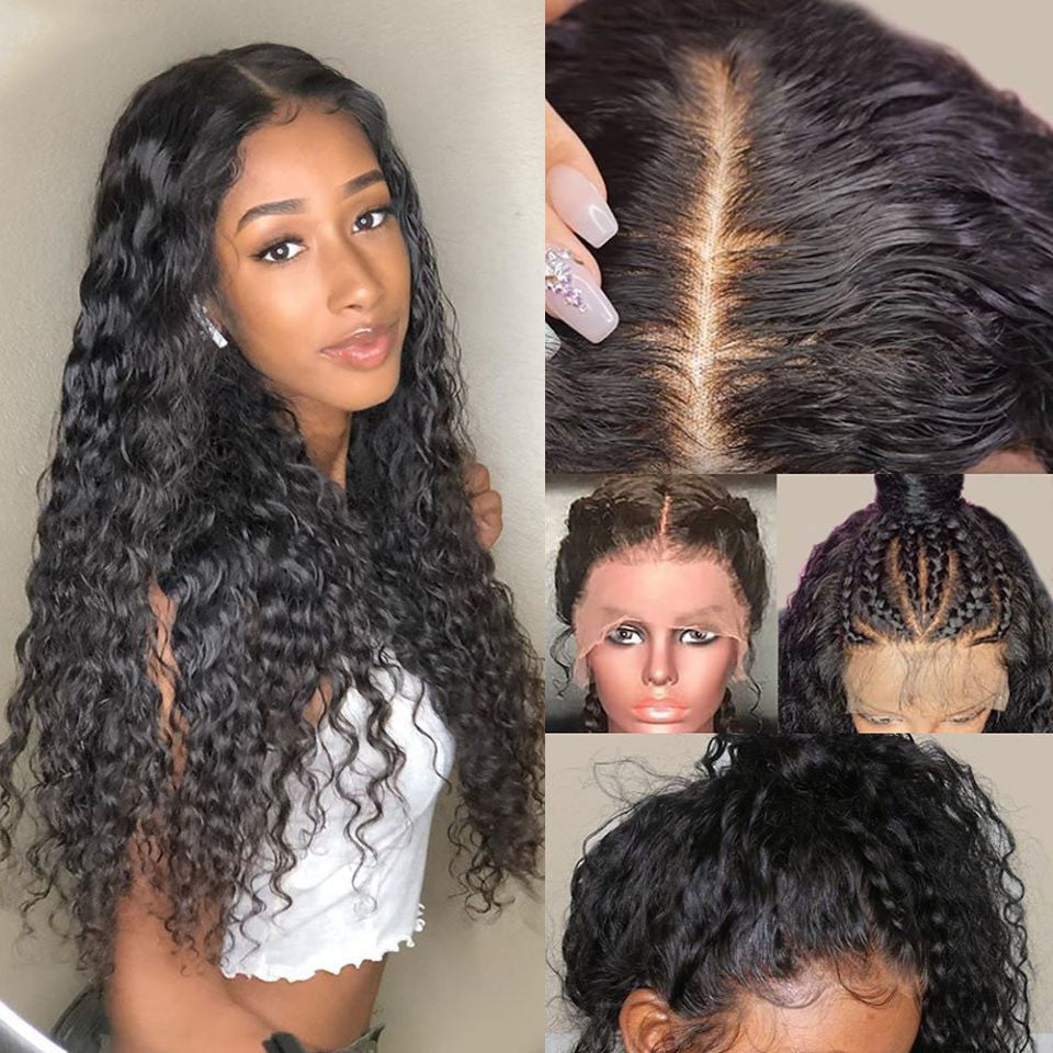Water Wave 13x6 HD Lace Front Wigs Human Hair Pre Plucked With Baby Hair 180% Density Deep Part Curly Wigs