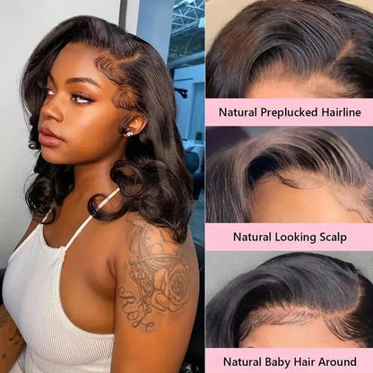13x4 #1 Body Wave Bob Wig Human Hair Lace Front Wigs for Black Women Pre Plucked 180% Density