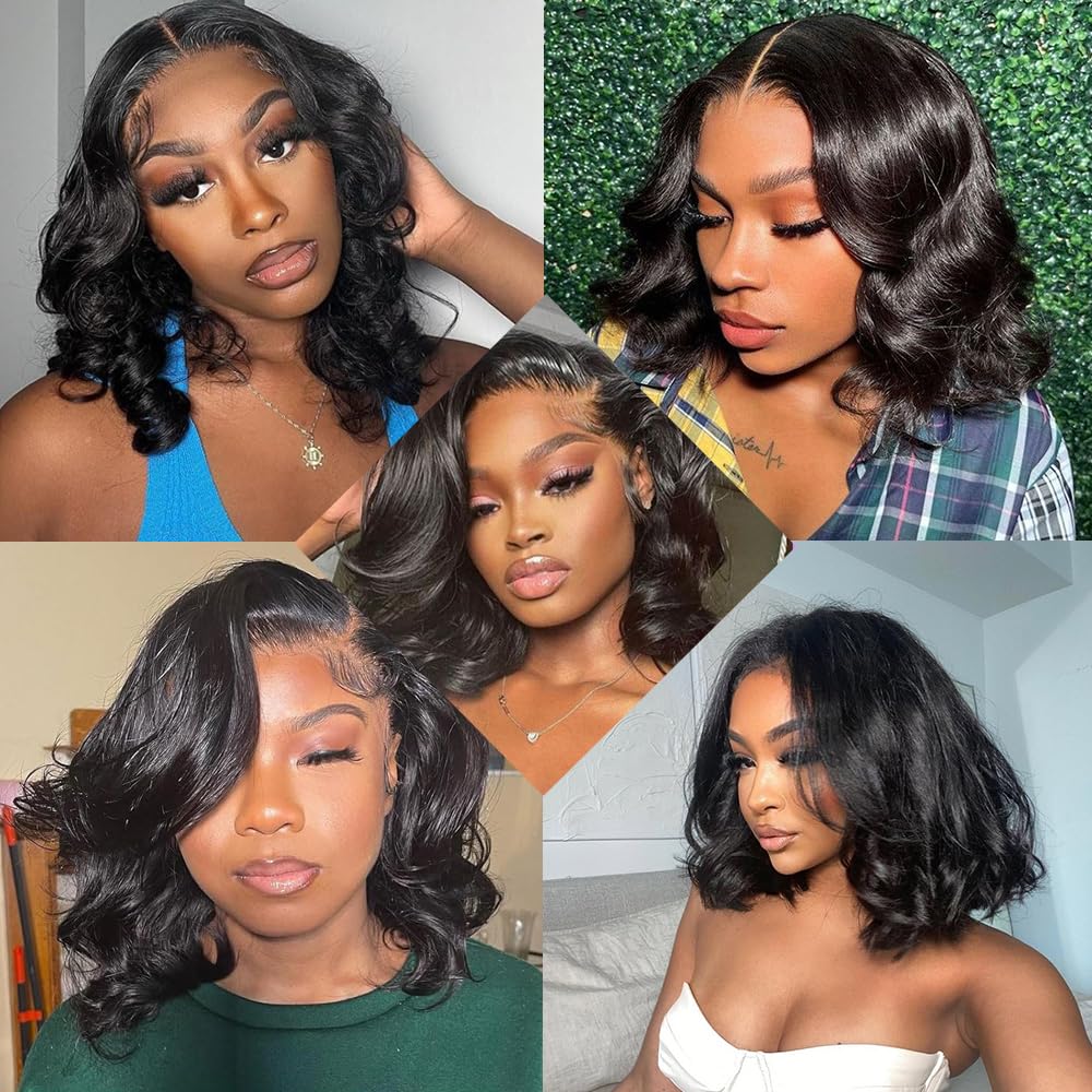 13x4 #1 Body Wave Bob Wig Human Hair Lace Front Wigs for Black Women Pre Plucked 180% Density