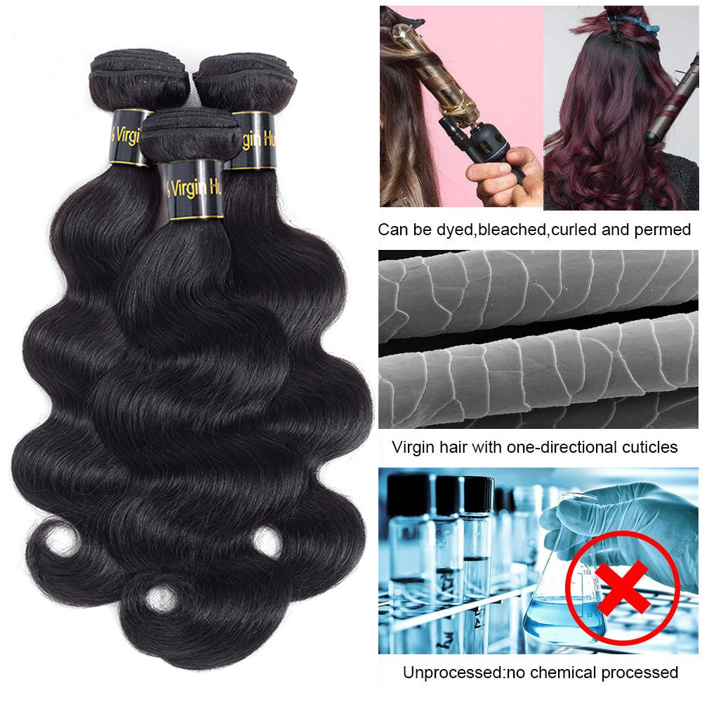 14A Body Wave Hair Human Hair Bundles 100% Unprocessed Virgin Human Hair Weave 3 Bundles Hair