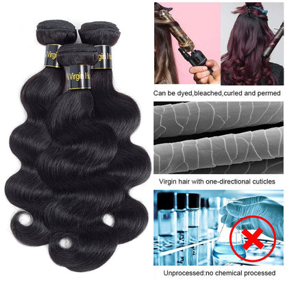 14A Body Wave Hair Human Hair Bundles 100% Unprocessed Virgin Human Hair Weave 3 Bundles Hair