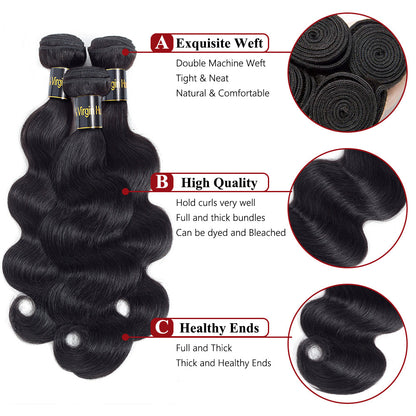 14A Body Wave Hair Human Hair Bundles 100% Unprocessed Virgin Human Hair Weave 3 Bundles Hair