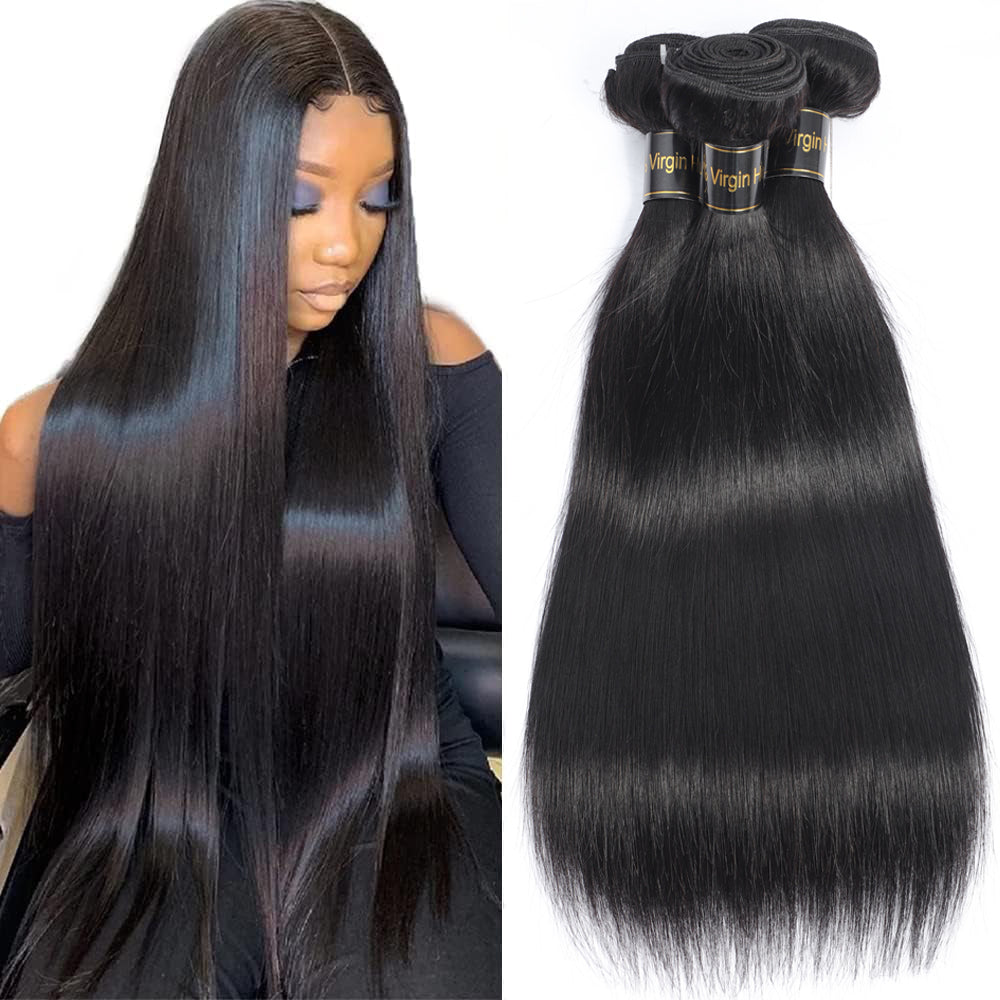 4 Bundles Hair 14A Straight Hair Human Hair Bundles 100% Unprocessed Brazilian Virgin Human Hair Straight Weave