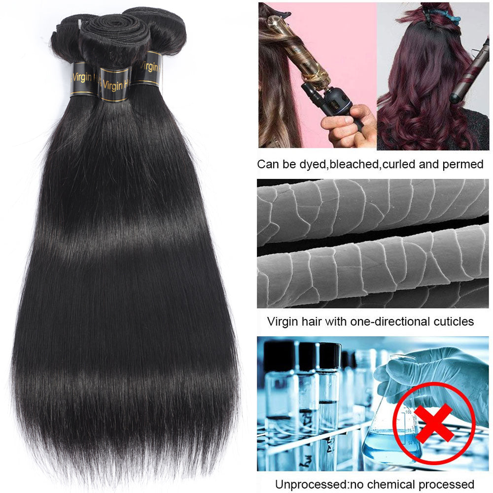 4 Bundles Hair 14A Straight Hair Human Hair Bundles 100% Unprocessed Brazilian Virgin Human Hair Straight Weave
