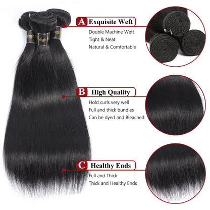 4 Bundles Hair 14A Straight Hair Human Hair Bundles 100% Unprocessed Brazilian Virgin Human Hair Straight Weave