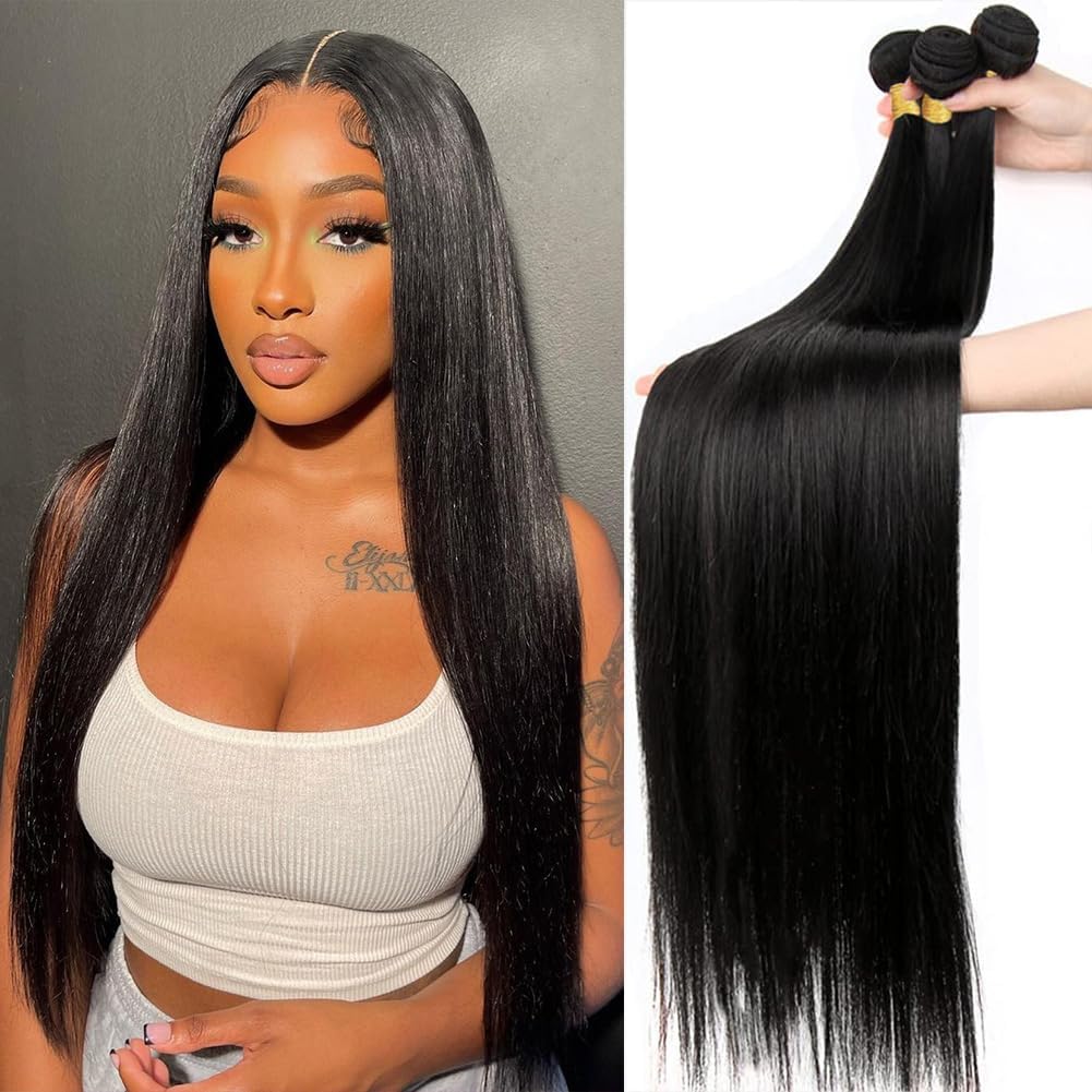 4 Bundles Hair 14A Straight Hair Human Hair Bundles 100% Unprocessed Brazilian Virgin Human Hair Straight Weave