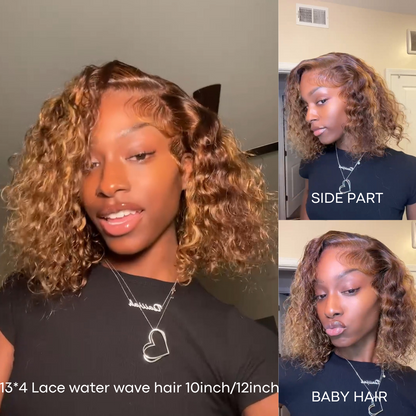 4/27 Highlight Water Wave Bob Wig 13x4 Lace Front Human Hair Wig Wet and Wavy Lace Frontal Wigs