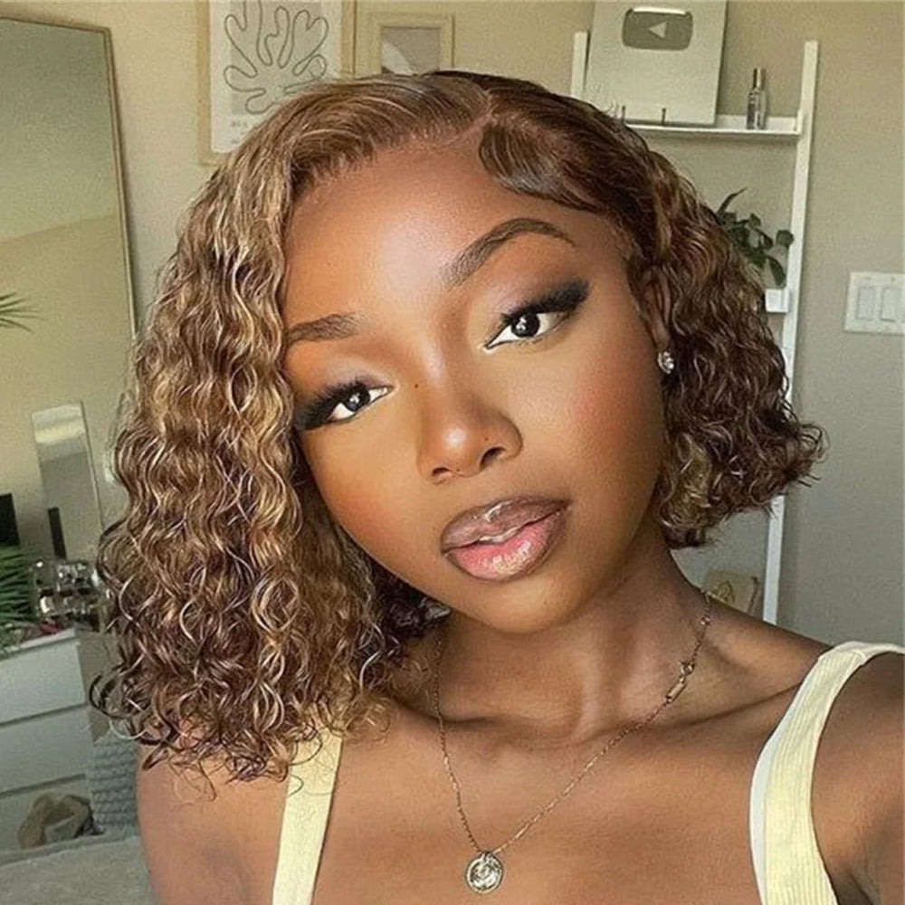 4/27 Highlight Water Wave Bob Wig 13x4 Lace Front Human Hair Wig Wet and Wavy Lace Frontal Wigs