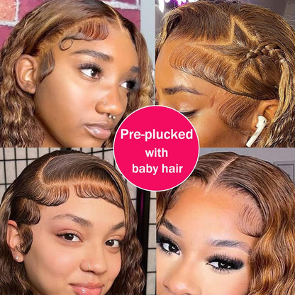 4/27 Highlight Water Wave Bob Wig 13x4 Lace Front Human Hair Wig Wet and Wavy Lace Frontal Wigs