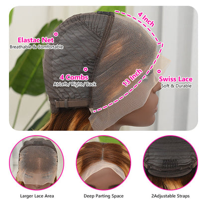 4/27 Highlight Water Wave Bob Wig 13x4 Lace Front Human Hair Wig Wet and Wavy Lace Frontal Wigs