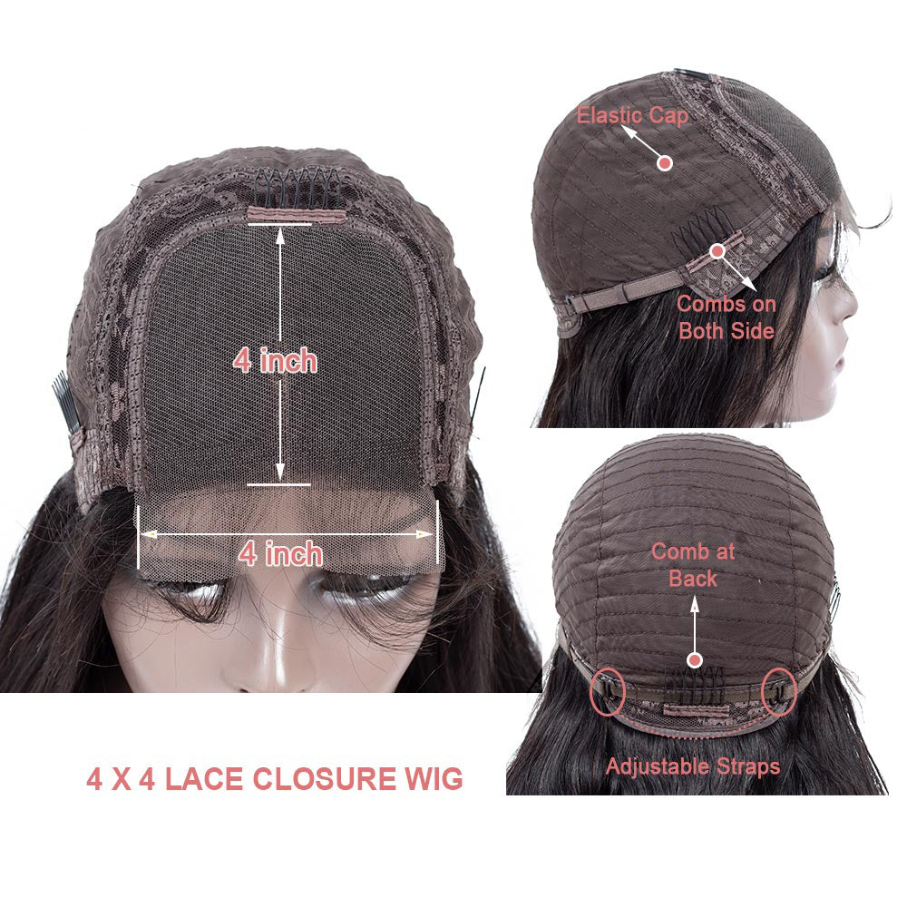 4×4 HD Transparent Body Wave Lace Closure Wigs Human Hair Lace Front Wigs