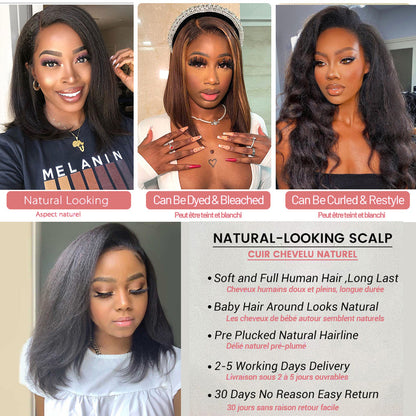 4x4 HD Lace Closure Short Bob Wig Yaki Staright Human Hair Lace Front Kinky Straight Hair Wigs
