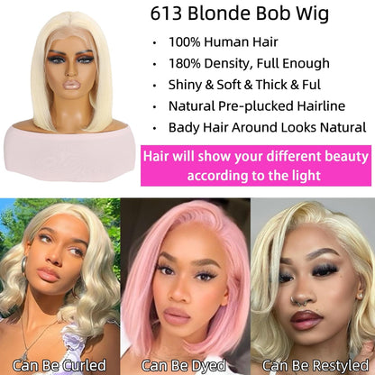 613 Blonde Bob Wig Human Hair 13x4 HD Transparent Lace Front Wigs Human Hair Pre Plucked With Baby Hair Bob Wig