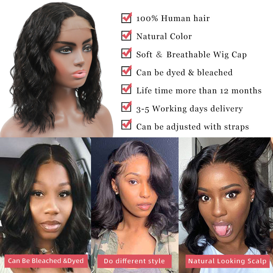 Blunt Cut Bob 4X4 Lace Closure Human Hair Wigs Body Wave Lace Front Bob Wigs With Baby Hair