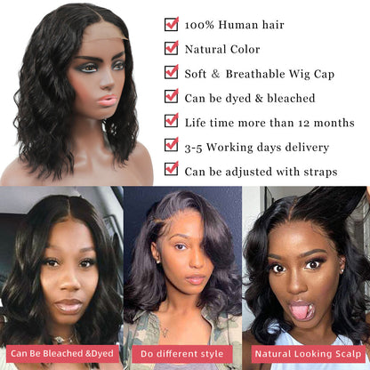 Blunt Cut Bob 4X4 Lace Closure Human Hair Wigs Body Wave Lace Front Bob Wigs With Baby Hair