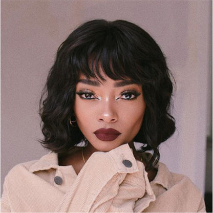 Body Wave Short Bob Human Hair Wigs with Bangs None Lace Front Wigs