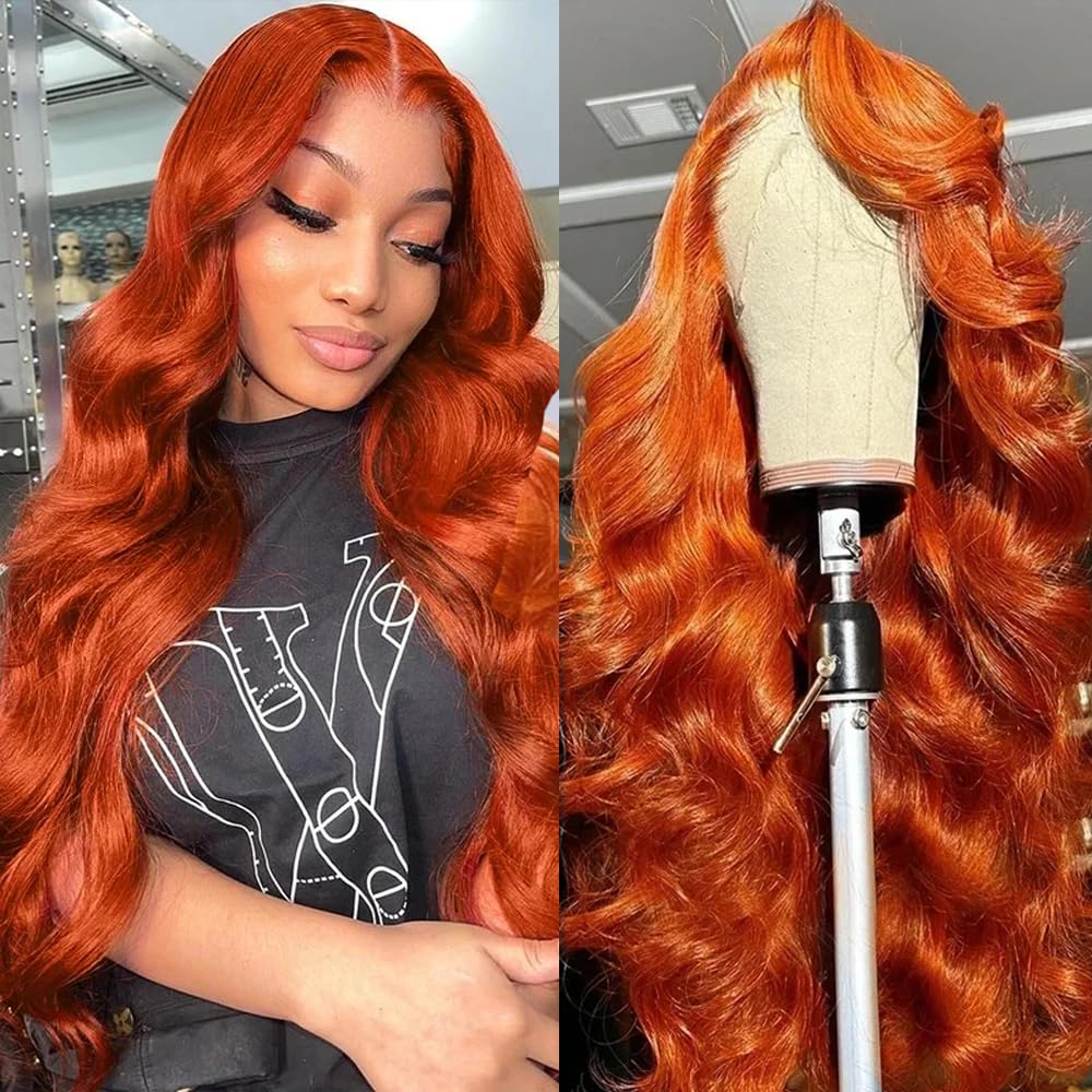 Ginger Orange 13x4 HD Lace Front Body Wave Human Hair Wigs Pre Plucked With Baby Hair
