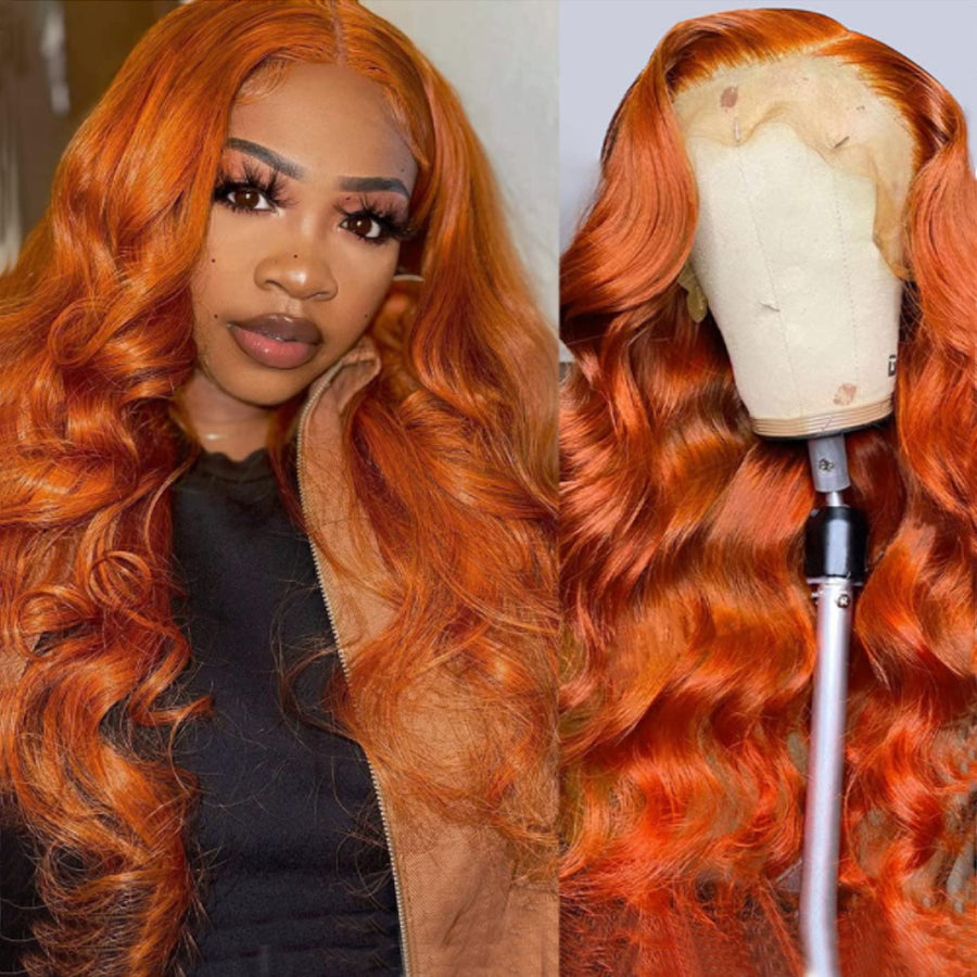 Ginger Orange 13x4 HD Lace Front Body Wave Human Hair Wigs Pre Plucked With Baby Hair