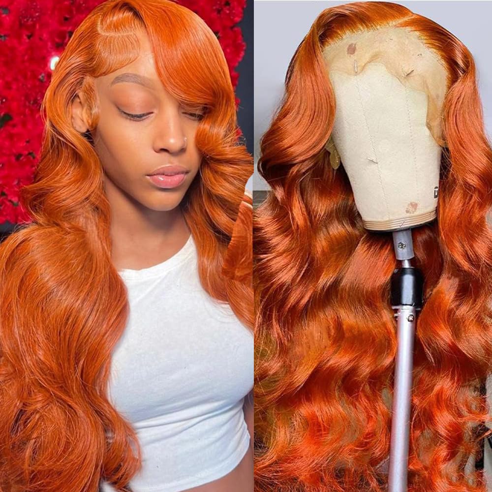 Ginger Orange 13x4 HD Lace Front Body Wave Human Hair Wigs Pre Plucked With Baby Hair