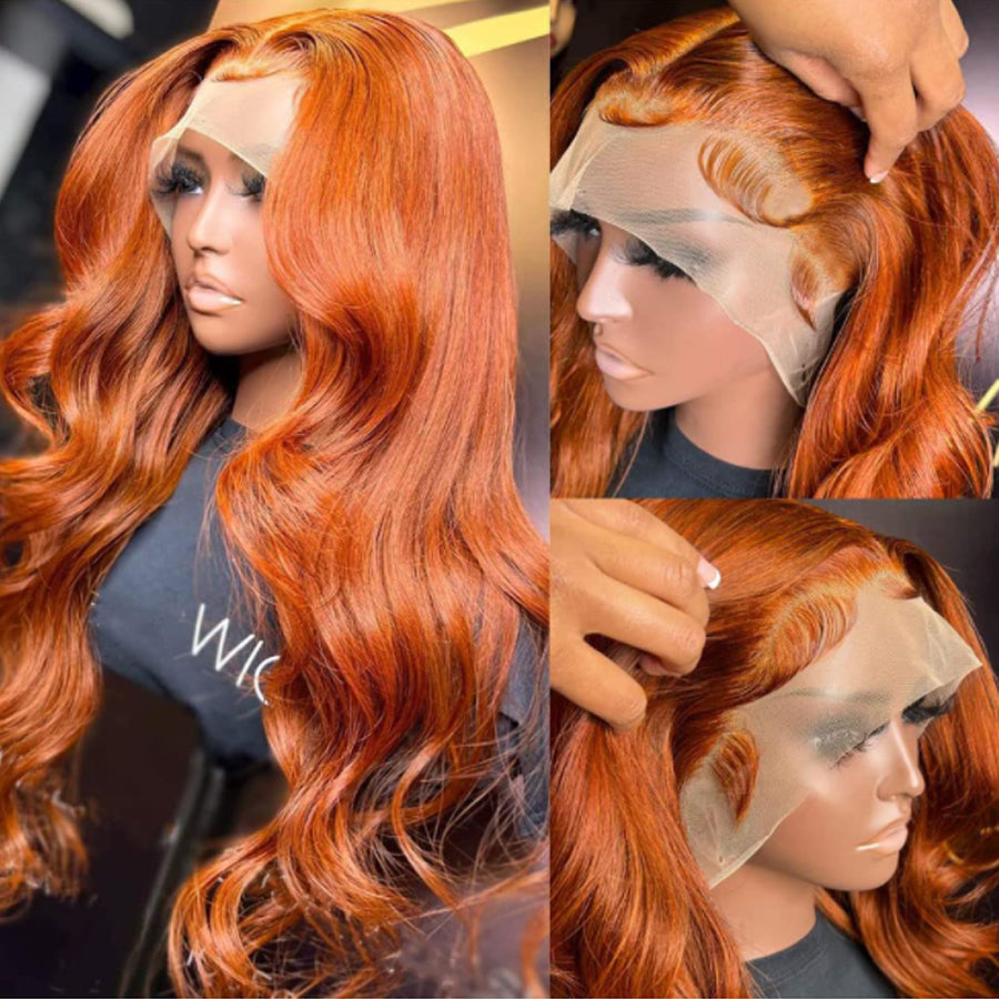 Ginger Orange 13x4 HD Lace Front Body Wave Human Hair Wigs Pre Plucked With Baby Hair