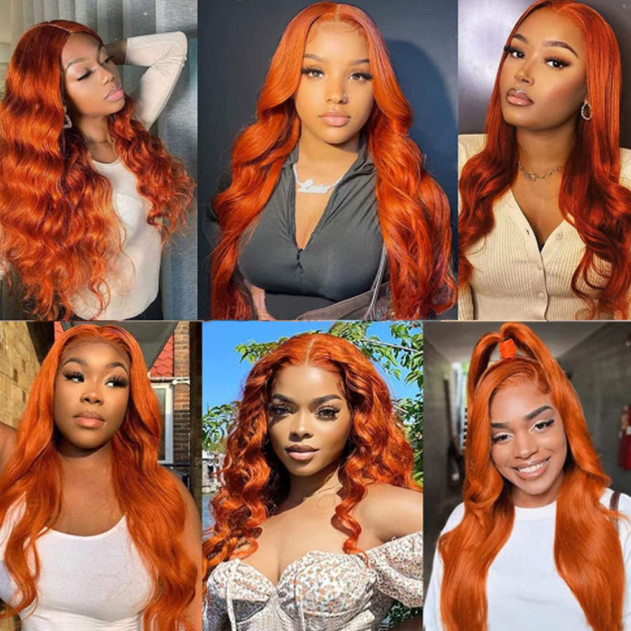 Ginger Orange 13x4 HD Lace Front Body Wave Human Hair Wigs Pre Plucked With Baby Hair