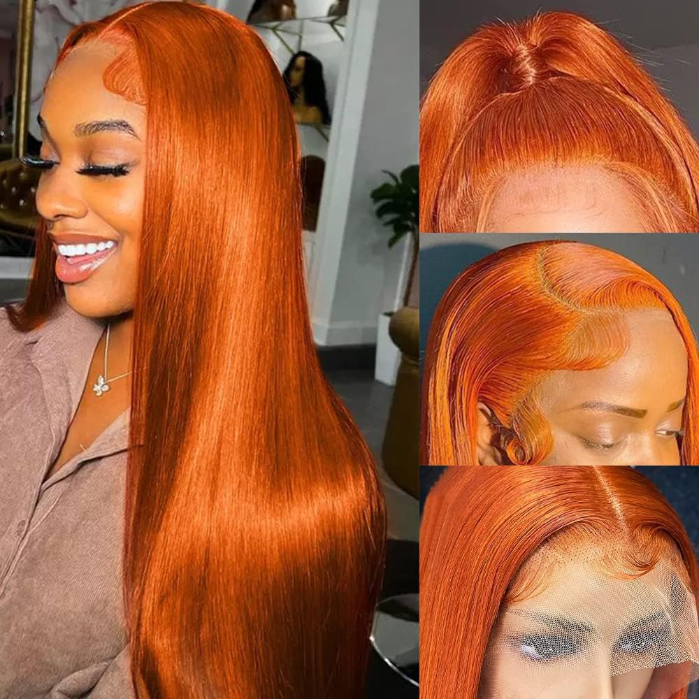 Ginger Orange 13x4 HD Straight Lace Front Wigs Human Hair Pre Plucked Natural Hairline