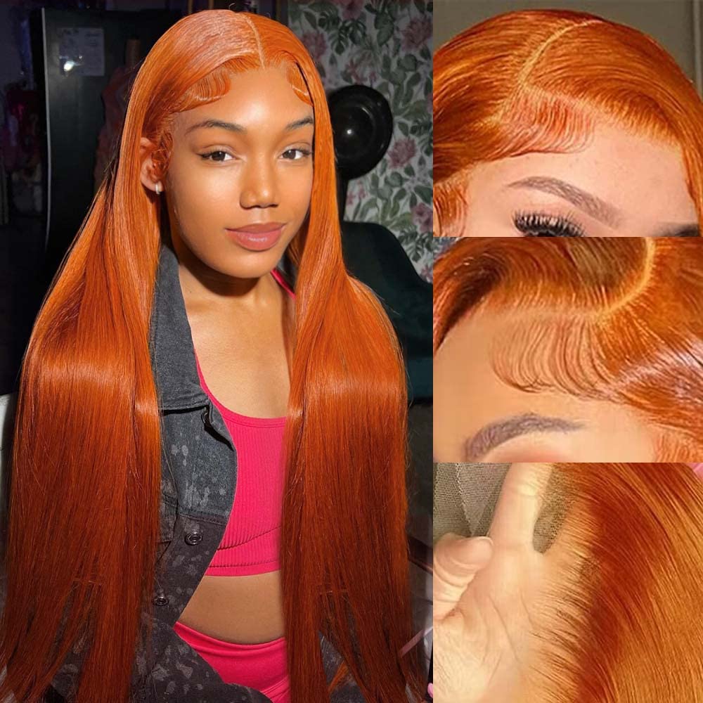 Ginger Orange 13x4 HD Straight Lace Front Wigs Human Hair Pre Plucked Natural Hairline