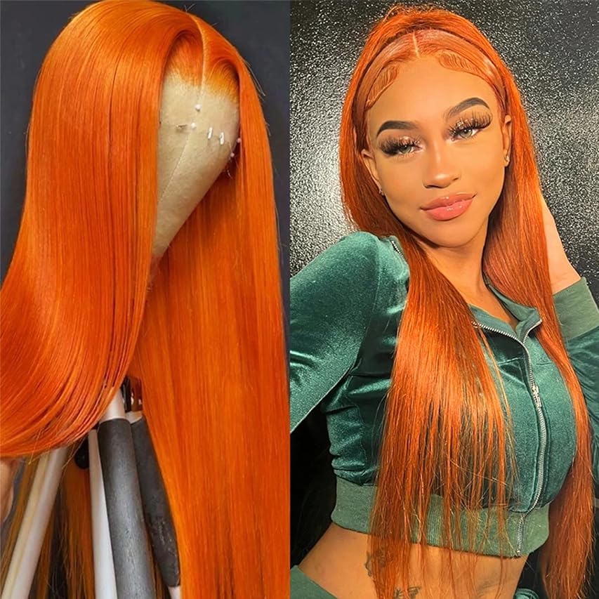 Ginger Orange 13x4 HD Straight Lace Front Wigs Human Hair Pre Plucked Natural Hairline