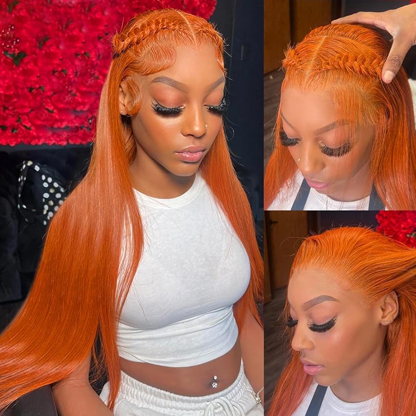 Ginger Orange 13x4 HD Straight Lace Front Wigs Human Hair Pre Plucked Natural Hairline